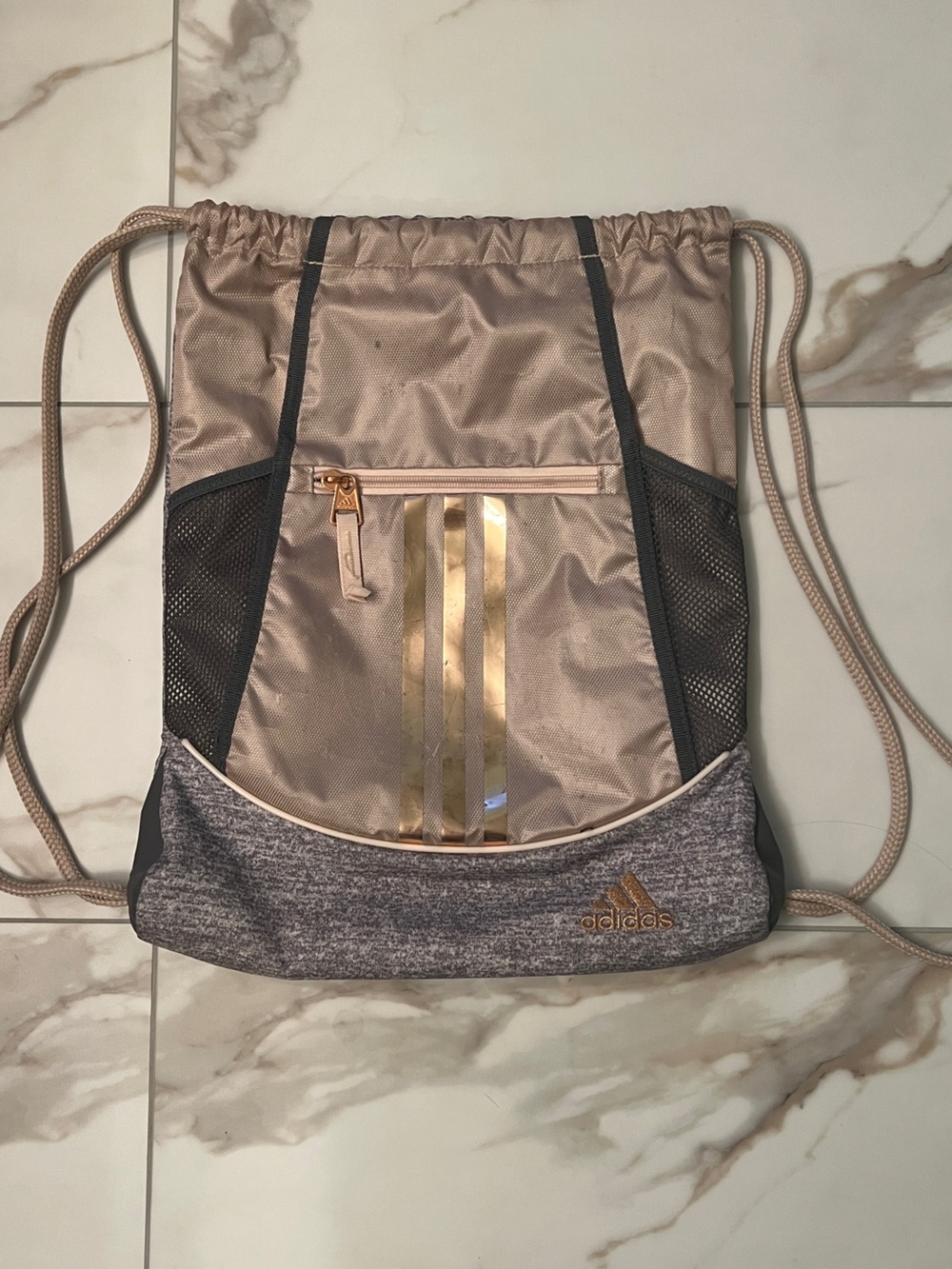 adidas Women’s Metallic Rose Gold Drawstring Backpack